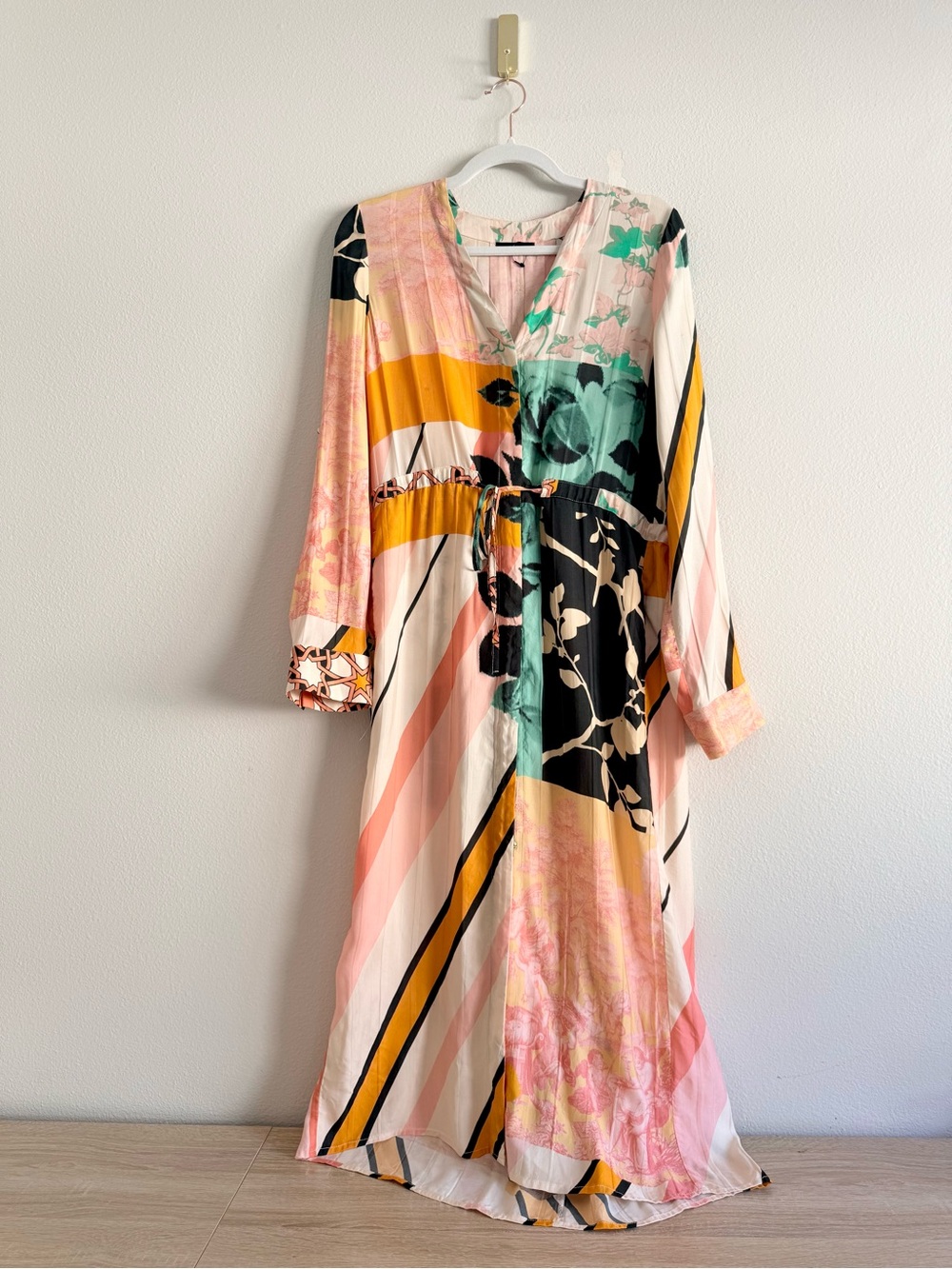Stine Goya Camilla vibrant Long Sleeve Midi Shirt Dress Silk blend Sz S
